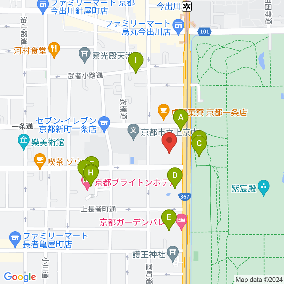 京都府立府民ホールアルティ周辺のファミレス・ファーストフード一覧地図