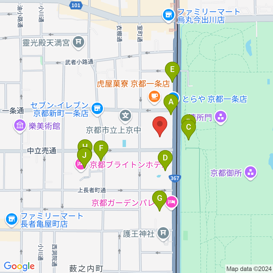 京都府立府民ホールアルティ周辺のファミレス・ファーストフード一覧地図