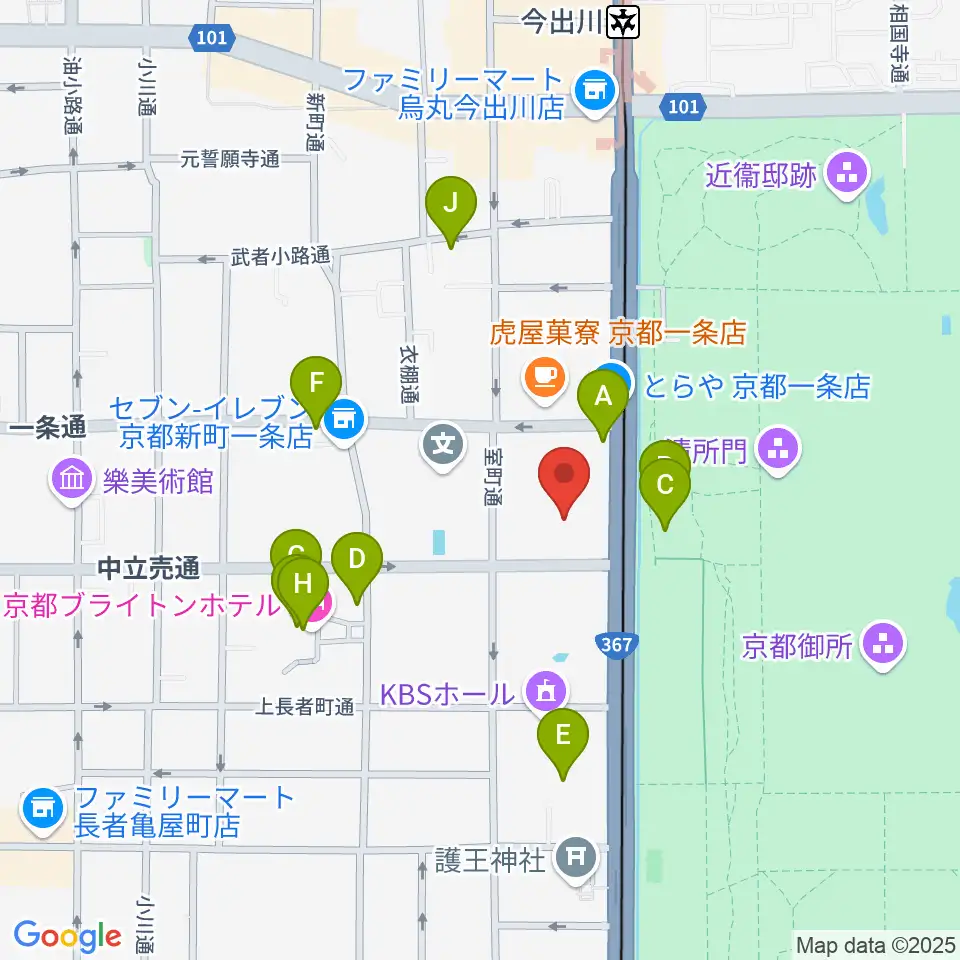 京都府立府民ホールアルティ周辺のファミレス・ファーストフード一覧地図