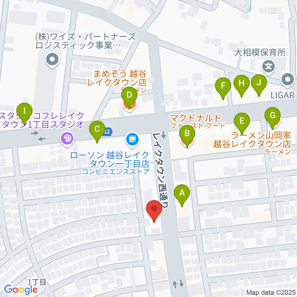 越谷ノイズゲート周辺のファミレス・ファーストフード一覧地図