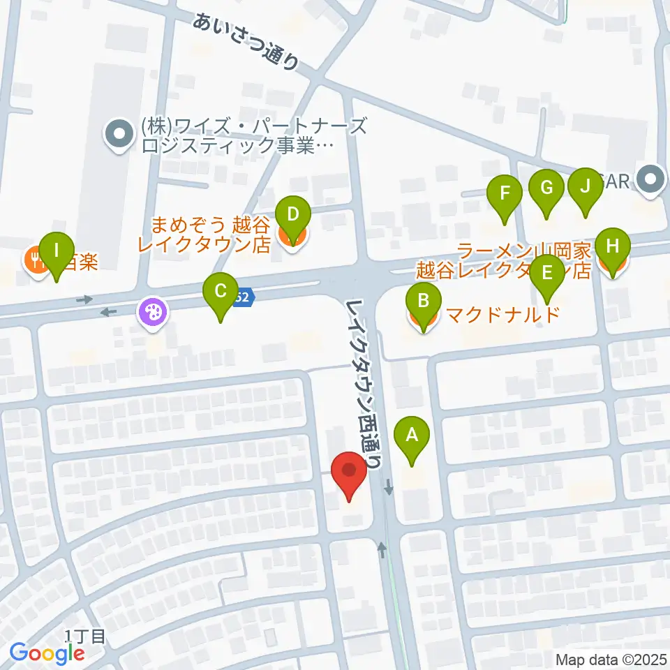 越谷ノイズゲート周辺のファミレス・ファーストフード一覧地図