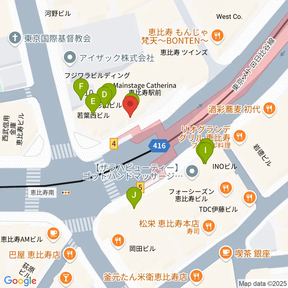 ドルフィンギターズ東京店周辺のファミレス・ファーストフード一覧地図