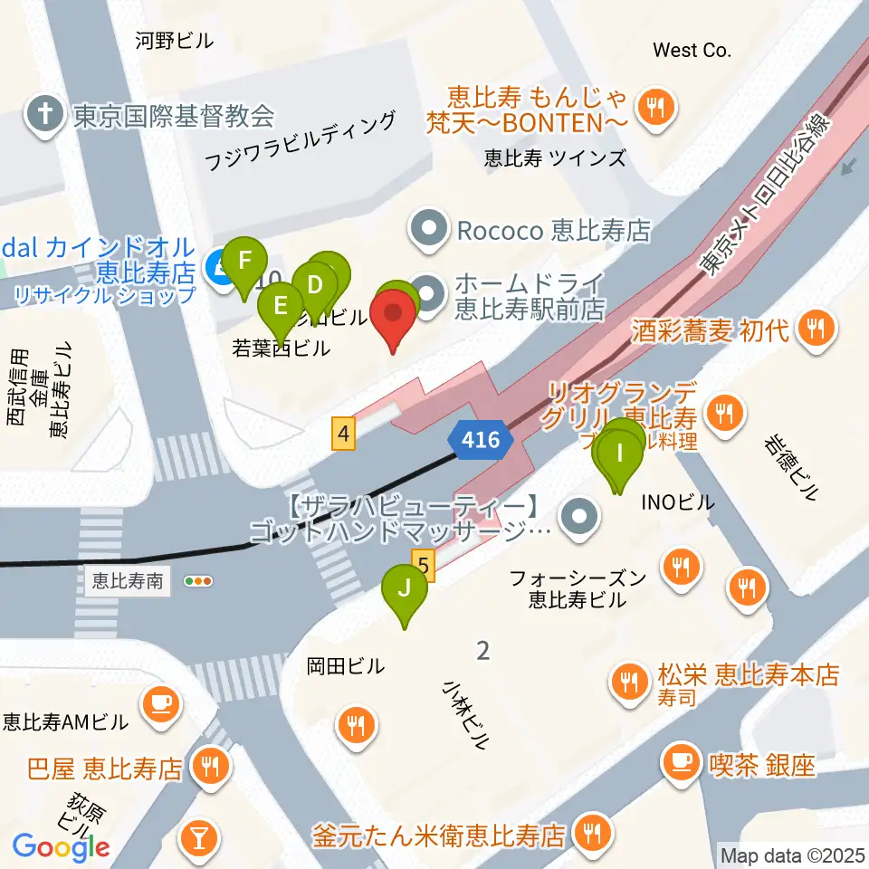 ドルフィンギターズ東京店周辺のファミレス・ファーストフード一覧地図