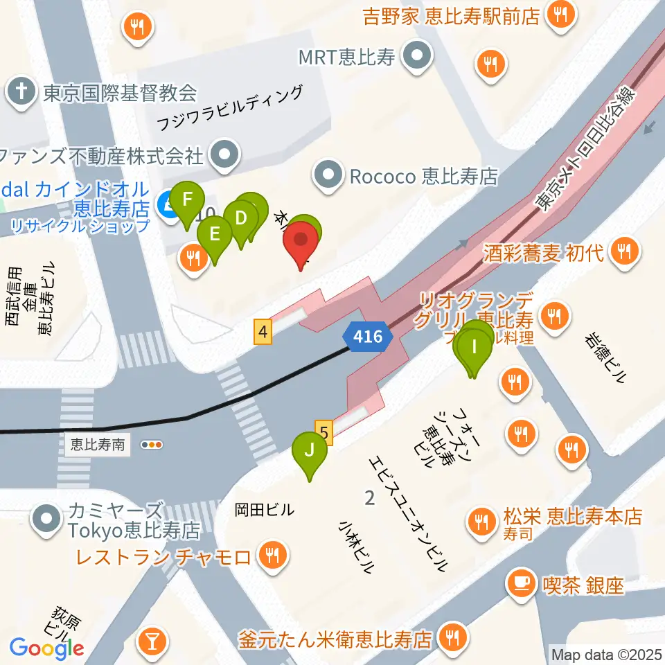 ドルフィンギターズ東京店周辺のファミレス・ファーストフード一覧地図