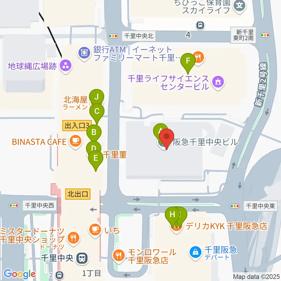千里中央センター ヤマハミュージック周辺のファミレス・ファーストフード一覧地図