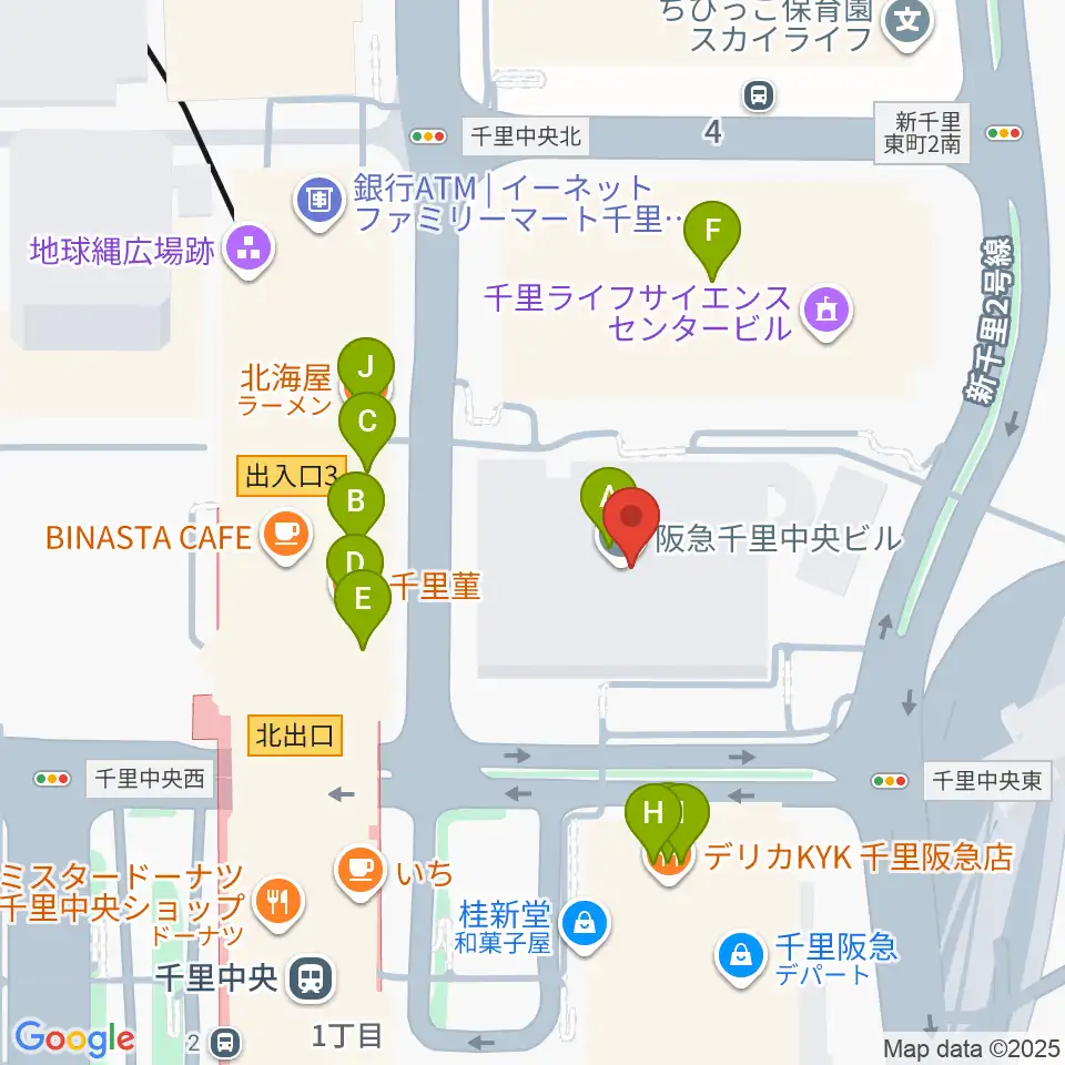 千里中央センター ヤマハミュージック周辺のファミレス・ファーストフード一覧地図