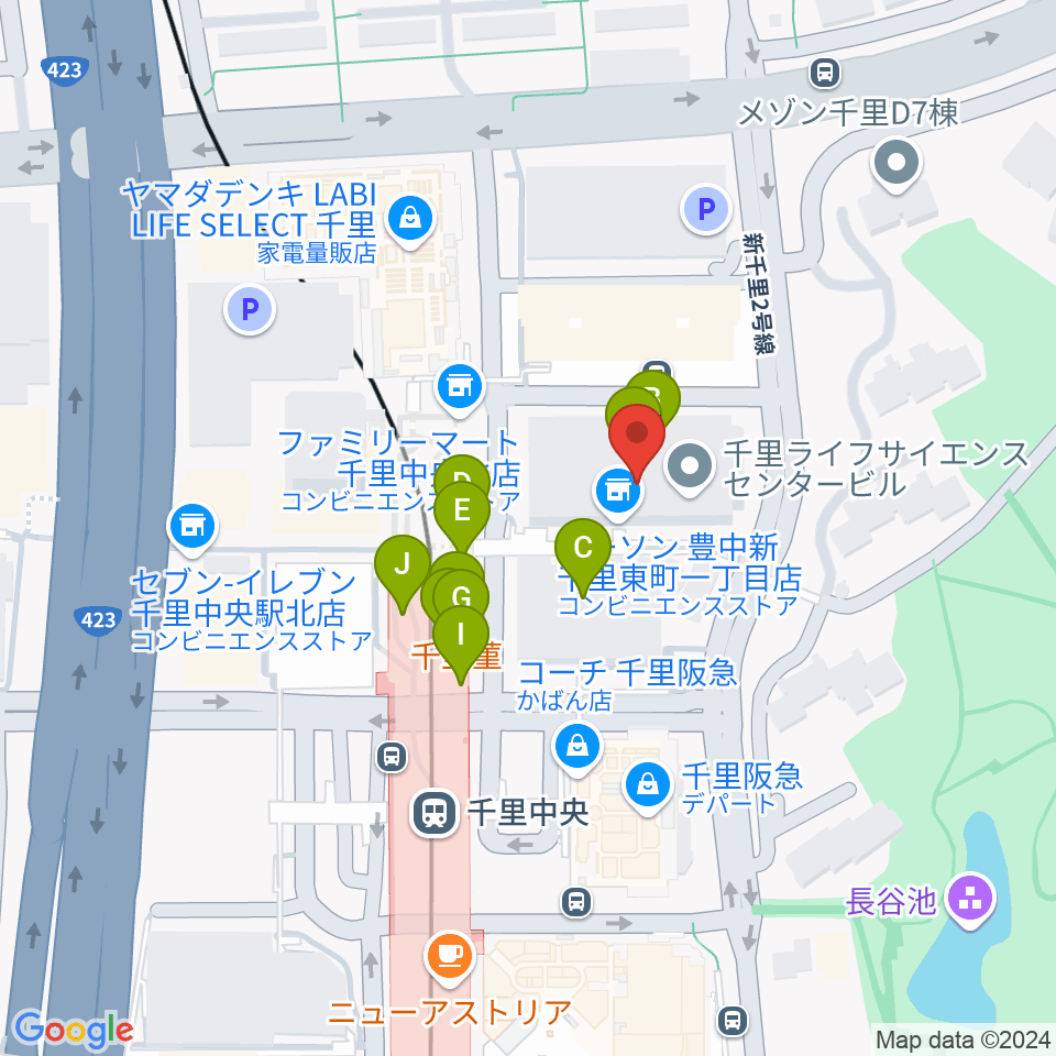 ミュージックサロン千里 ヤマハミュージック周辺のファミレス・ファーストフード一覧地図