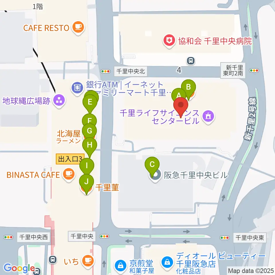 ミュージックサロン千里 ヤマハミュージック周辺のファミレス・ファーストフード一覧地図