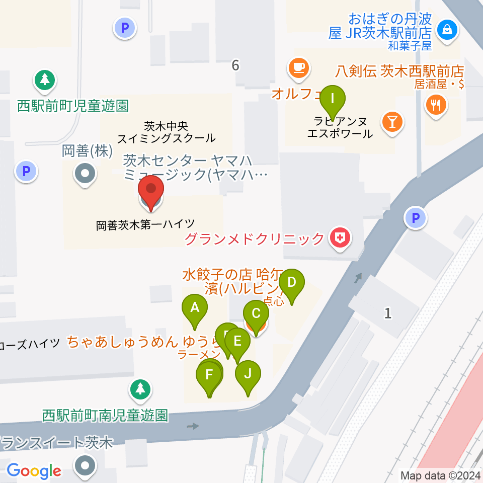 茨木センター ヤマハミュージック周辺のファミレス・ファーストフード一覧地図