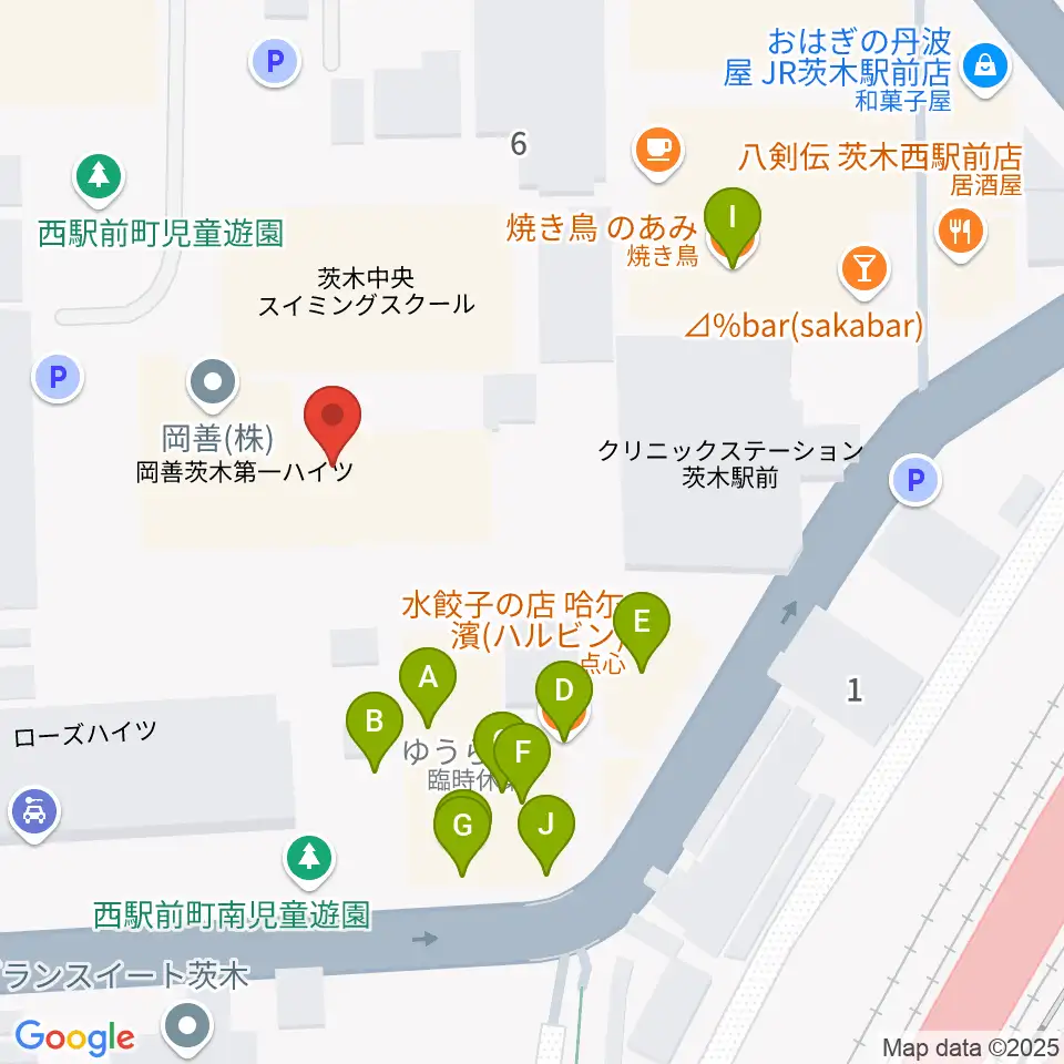 茨木センター ヤマハミュージック周辺のファミレス・ファーストフード一覧地図