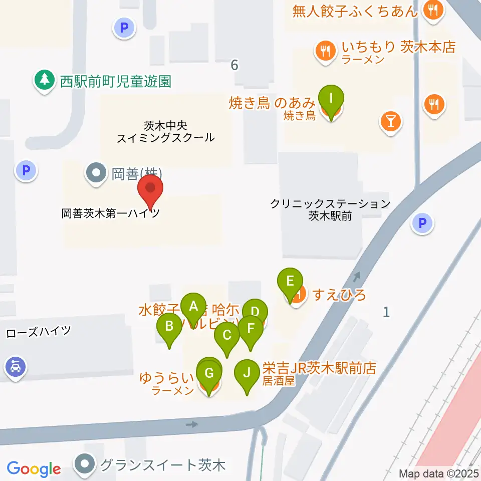 茨木センター ヤマハミュージック周辺のファミレス・ファーストフード一覧地図