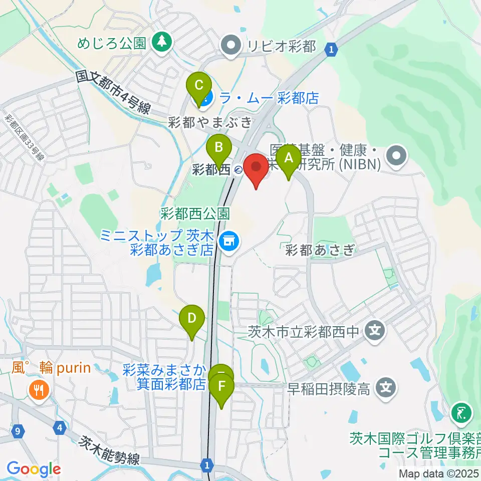 ヤマハミュージックセンター彩都 ヤマハミュージック周辺のファミレス・ファーストフード一覧地図