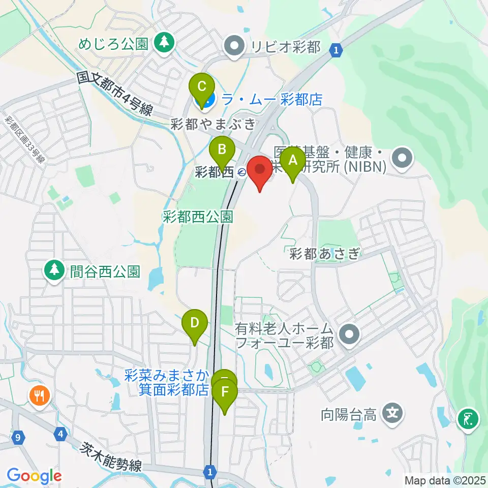 ヤマハミュージックセンター彩都 ヤマハミュージック周辺のファミレス・ファーストフード一覧地図