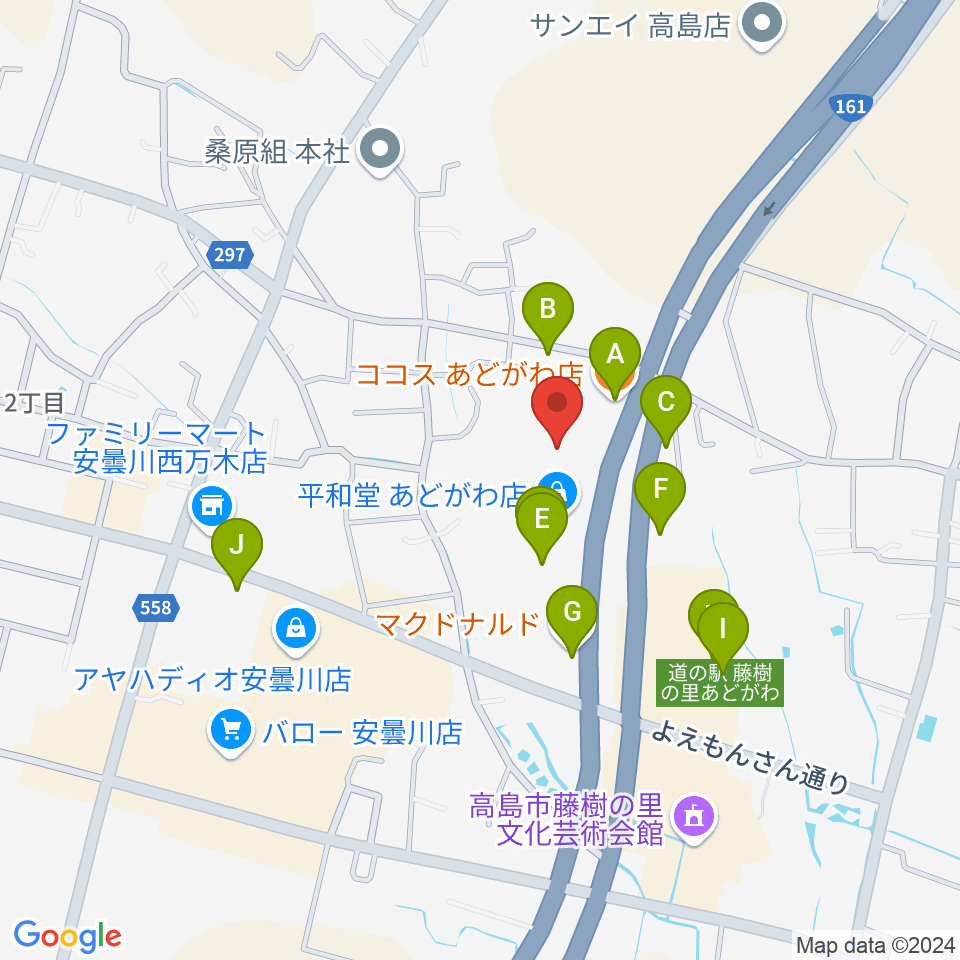 サウンドステーションあどがわ周辺のファミレス・ファーストフード一覧地図