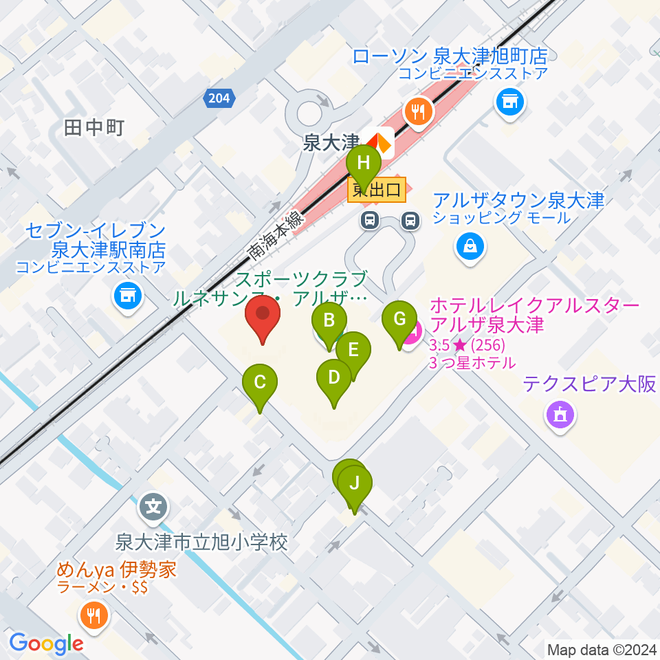 アルザ泉大津センター ヤマハミュージック周辺のファミレス・ファーストフード一覧地図