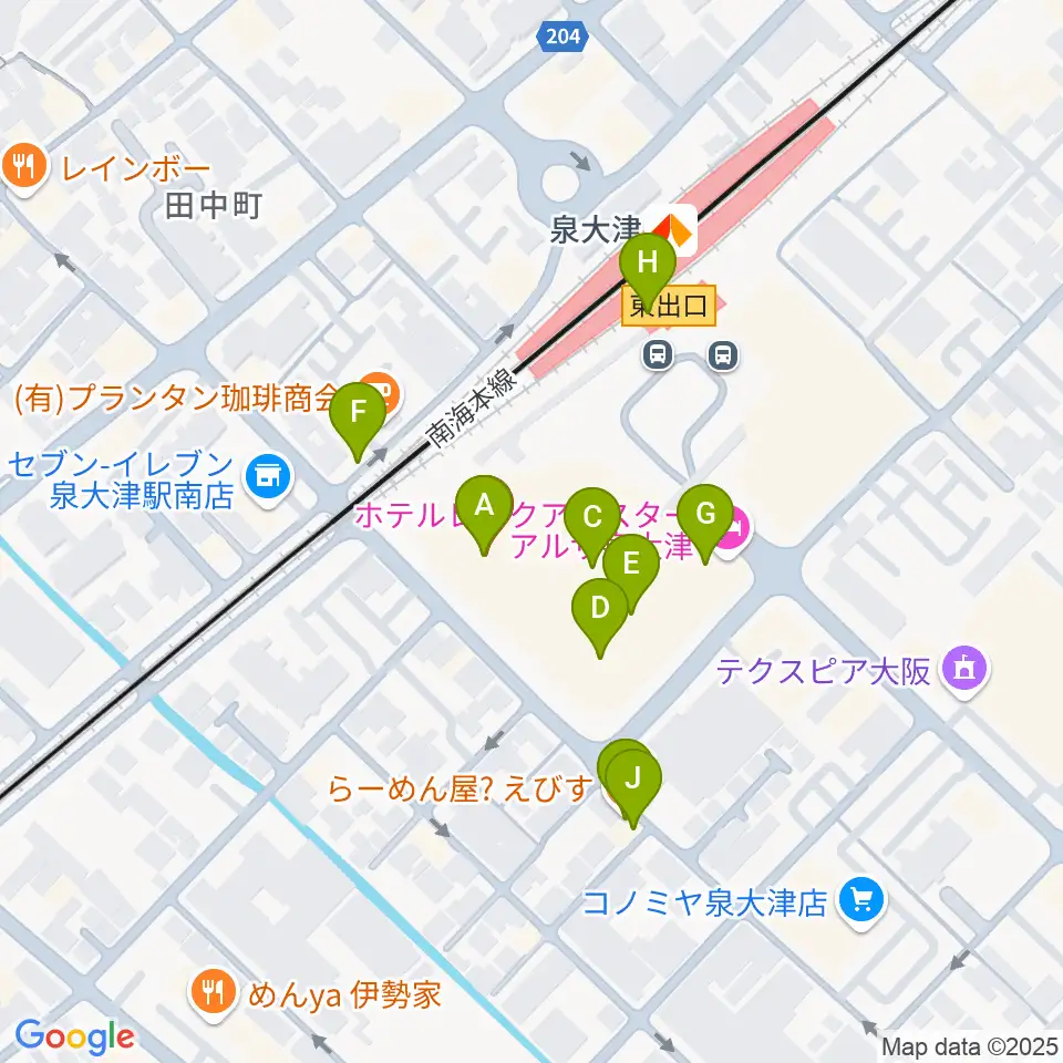 アルザ泉大津センター ヤマハミュージック周辺のファミレス・ファーストフード一覧地図