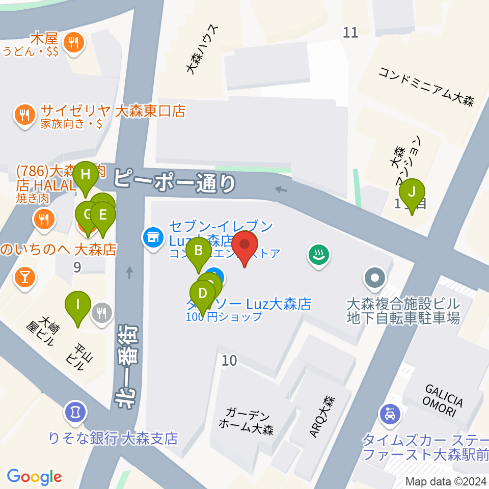 スター楽器大森センター周辺のファミレス・ファーストフード一覧地図