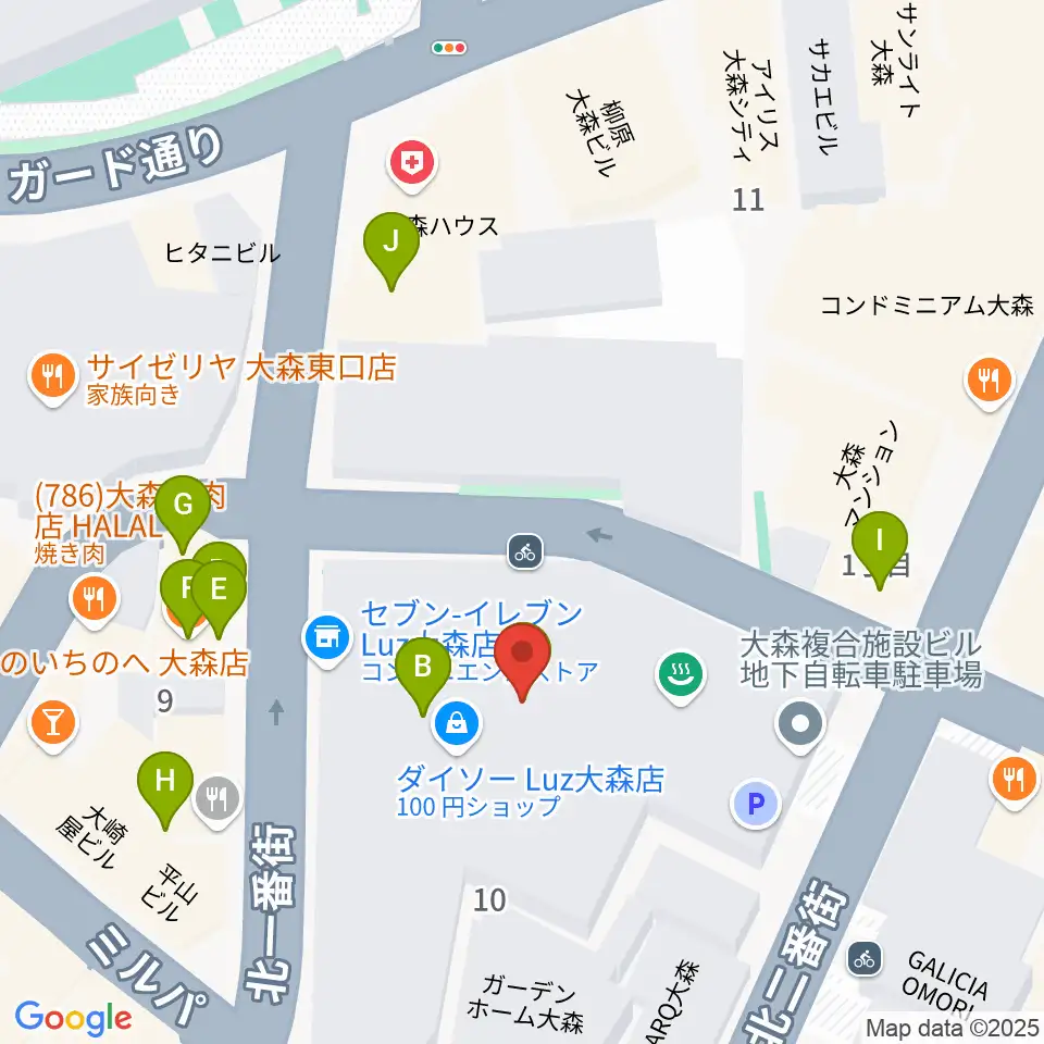 スター楽器大森センター周辺のファミレス・ファーストフード一覧地図