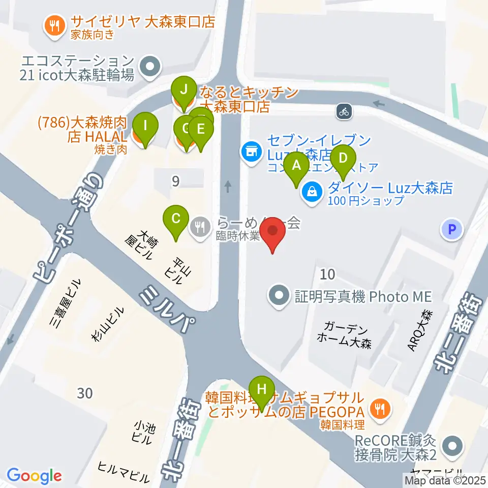スター楽器 大森センター周辺のファミレス・ファーストフード一覧地図
