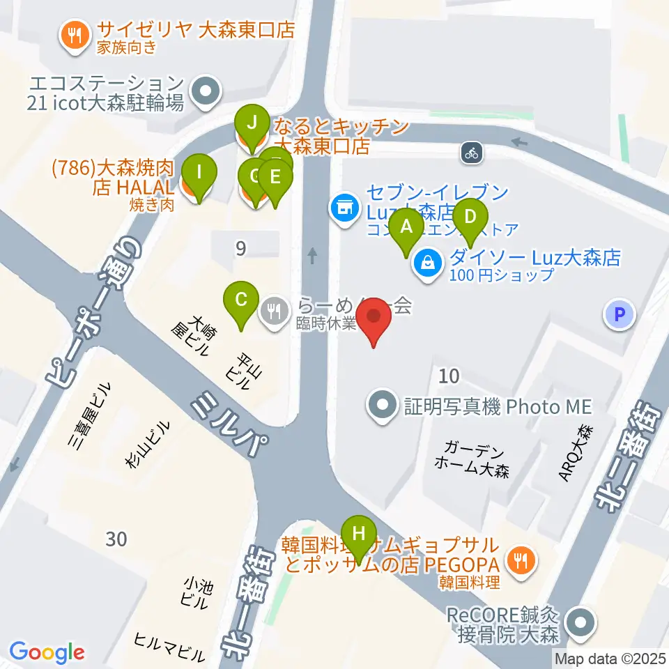 スター楽器 大森センター周辺のファミレス・ファーストフード一覧地図