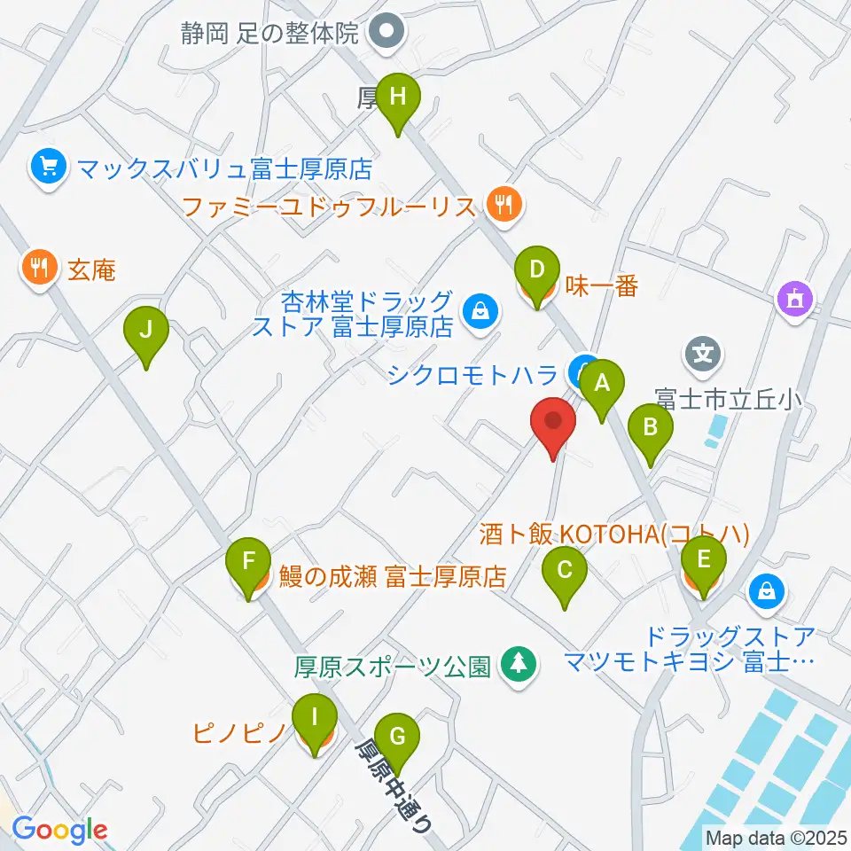 ハウスゾンネンシャイン音楽堂周辺のファミレス・ファーストフード一覧地図