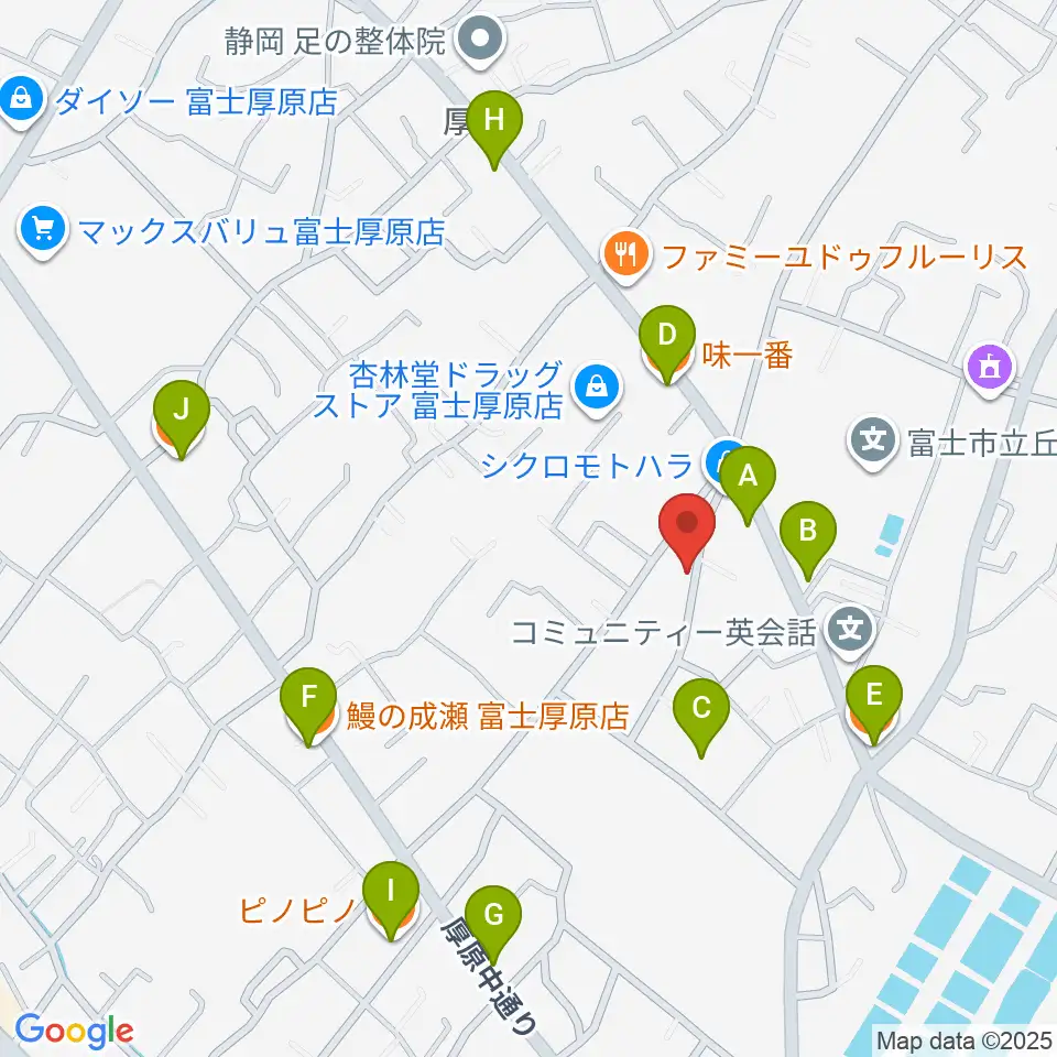 ハウスゾンネンシャイン音楽堂周辺のファミレス・ファーストフード一覧地図