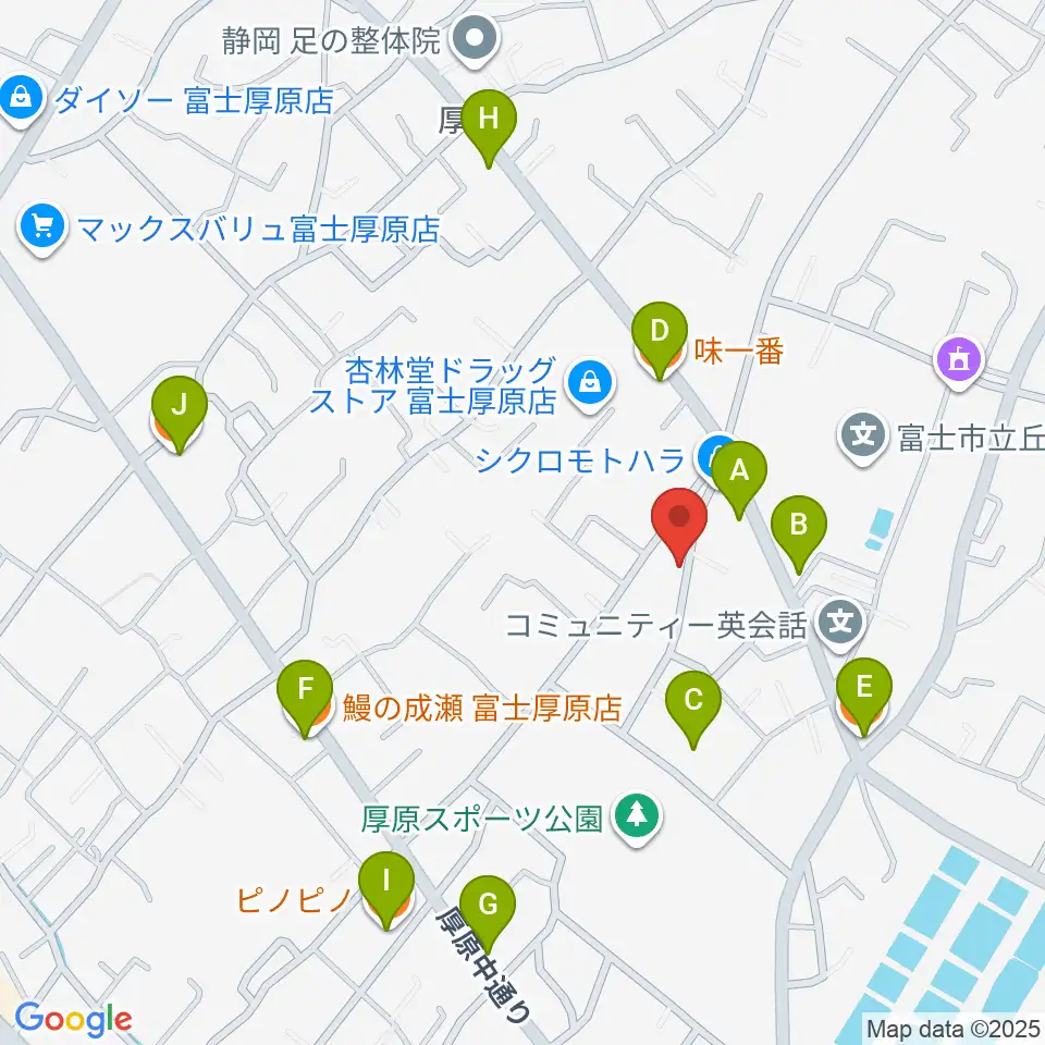 ハウスゾンネンシャイン音楽堂周辺のファミレス・ファーストフード一覧地図