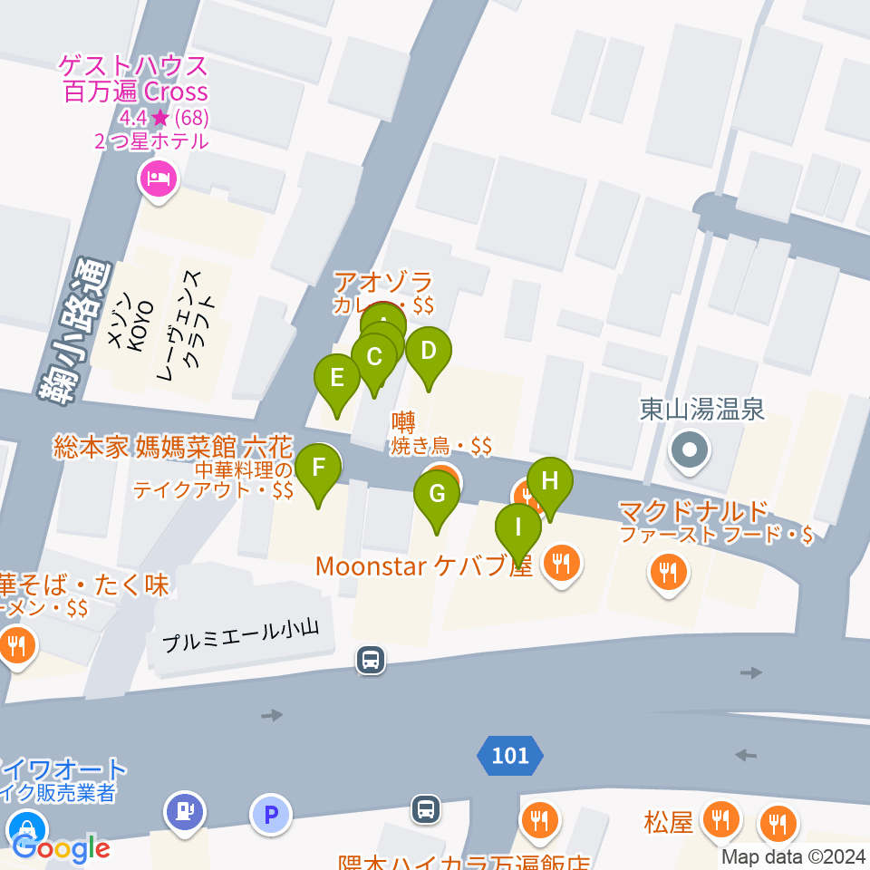 京都RINGO周辺のファミレス・ファーストフード一覧地図