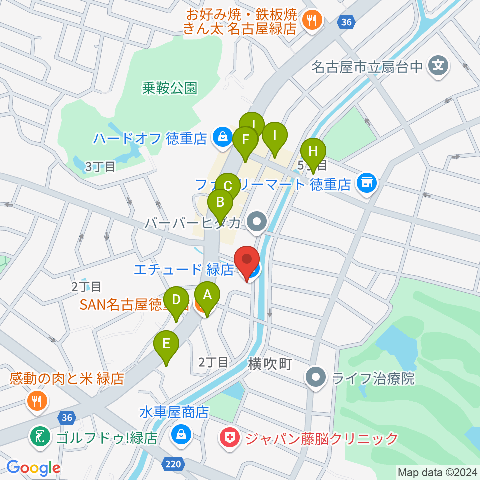 スタジオエチュード緑店周辺のファミレス・ファーストフード一覧地図