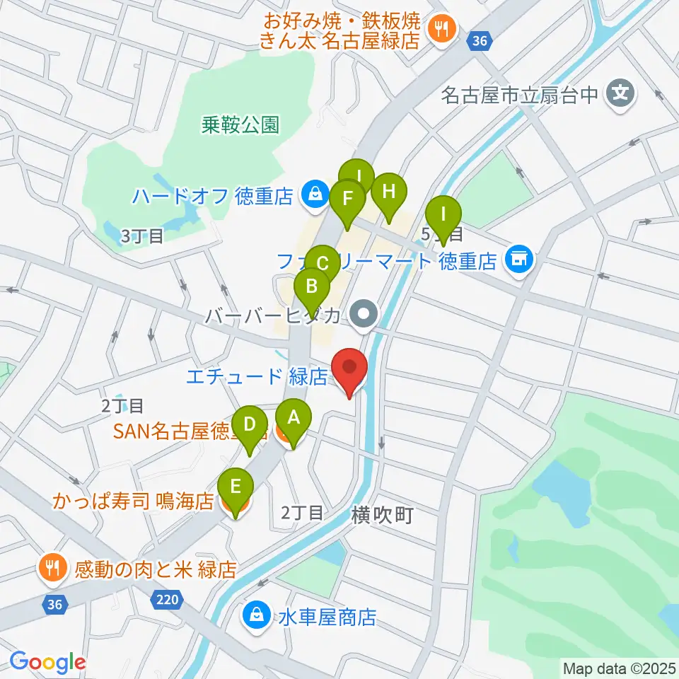 スタジオエチュード緑店周辺のファミレス・ファーストフード一覧地図