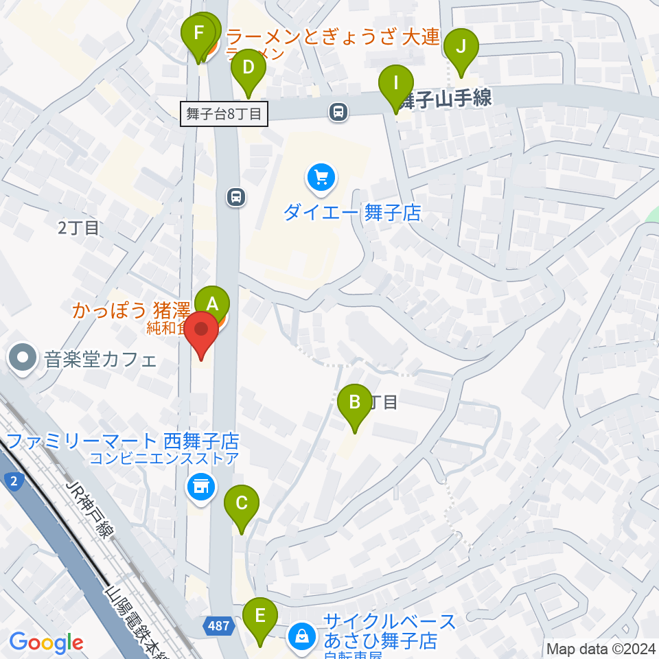 舞子センター ヤマハミュージック周辺のファミレス・ファーストフード一覧地図