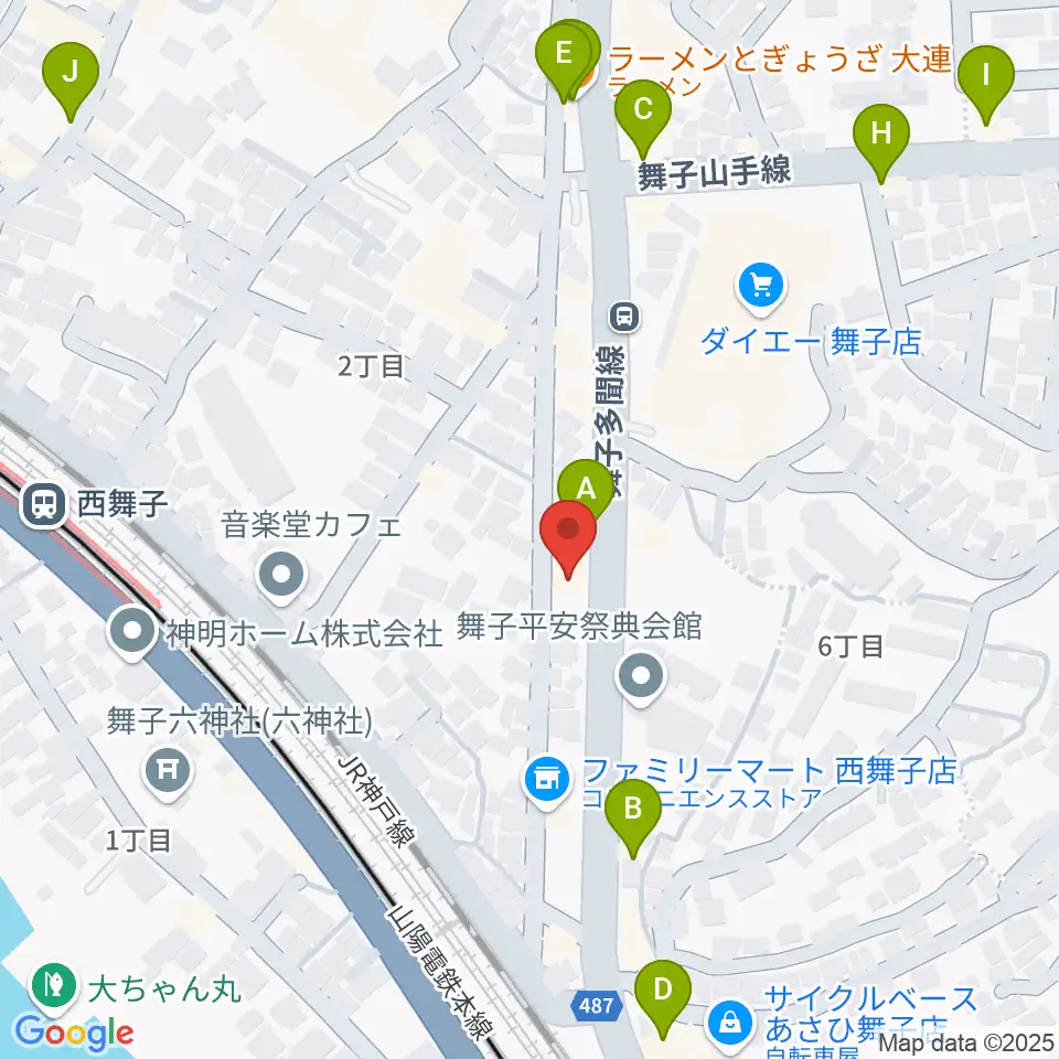 舞子センター ヤマハミュージック周辺のファミレス・ファーストフード一覧地図