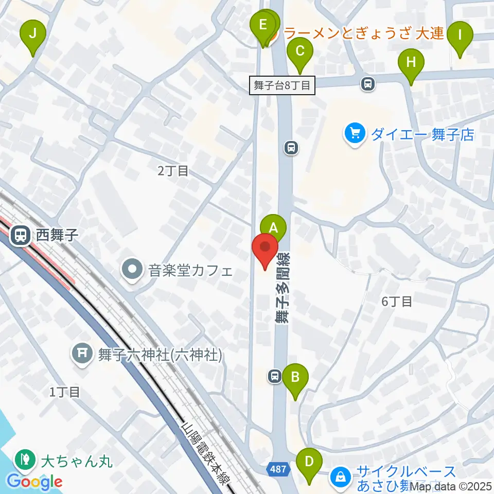 舞子センター ヤマハミュージック周辺のファミレス・ファーストフード一覧地図