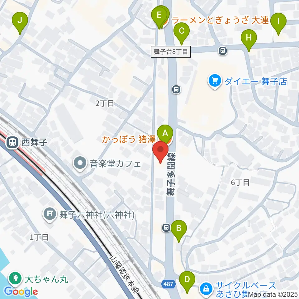 舞子センター ヤマハミュージック周辺のファミレス・ファーストフード一覧地図