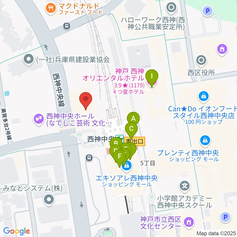 西神中央センター ヤマハミュージック周辺のファミレス・ファーストフード一覧地図