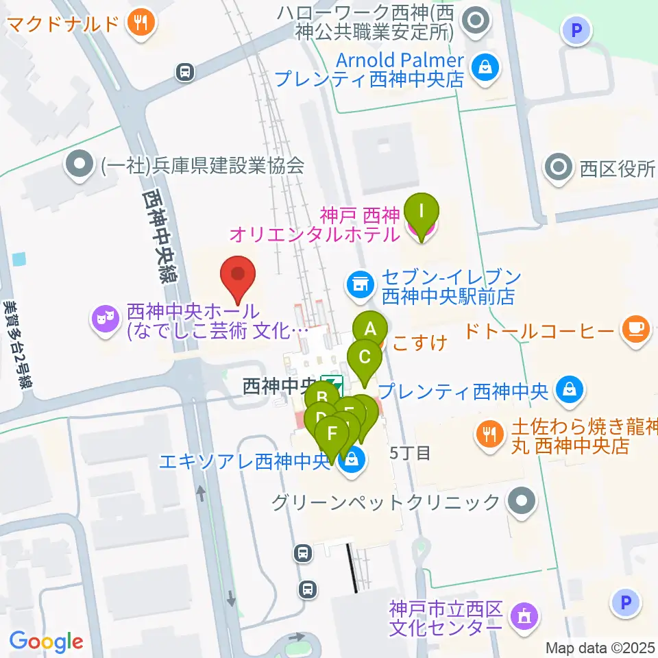 西神中央センター ヤマハミュージック周辺のファミレス・ファーストフード一覧地図