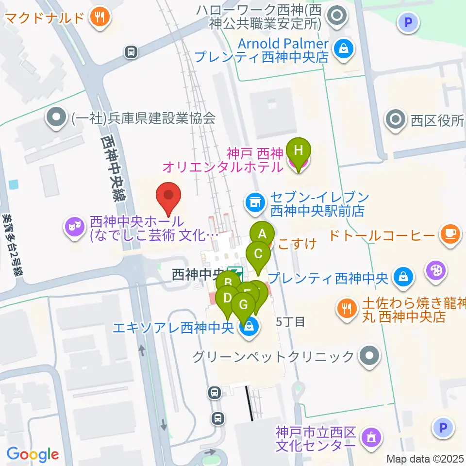 西神中央センター ヤマハミュージック周辺のファミレス・ファーストフード一覧地図