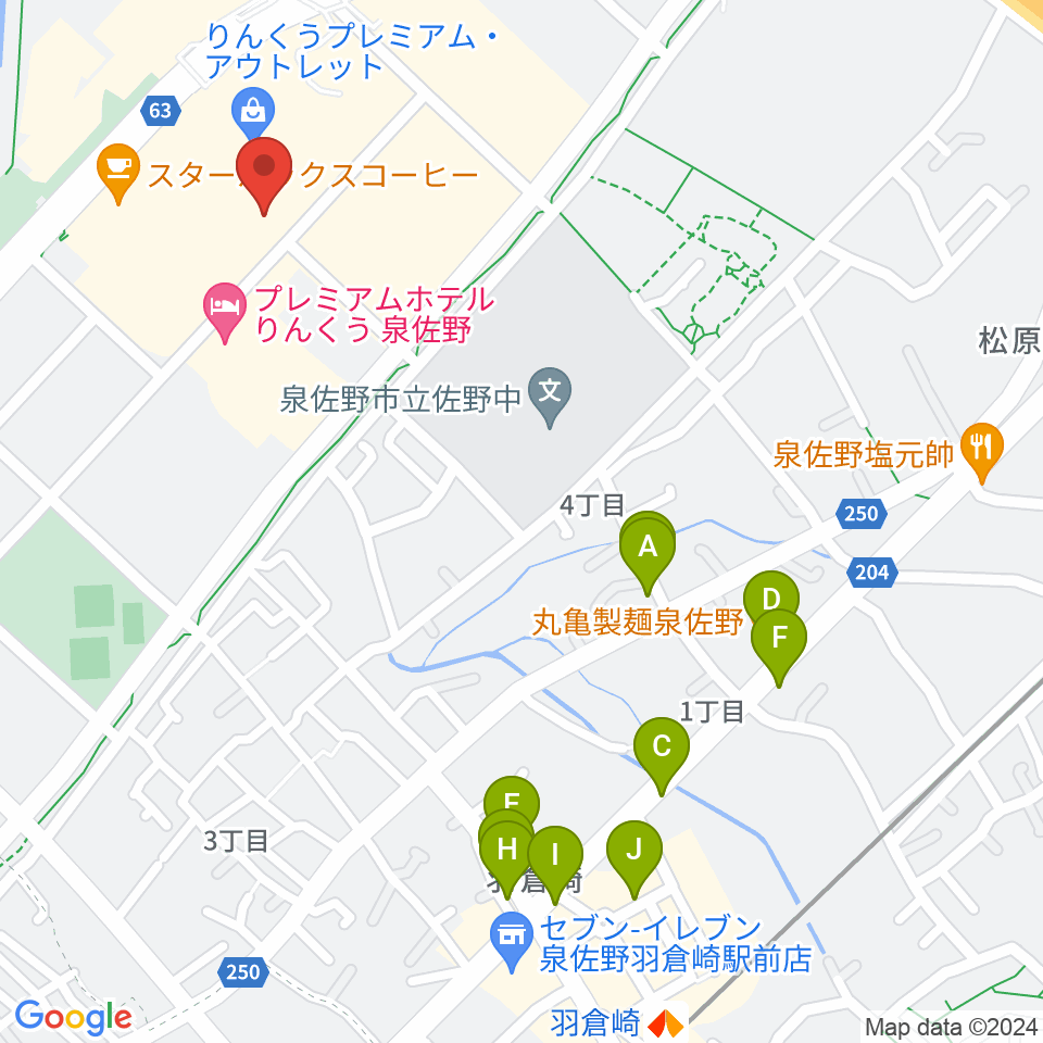 島村楽器 りんくうプレミアム・アウトレット店周辺のファミレス・ファーストフード一覧地図