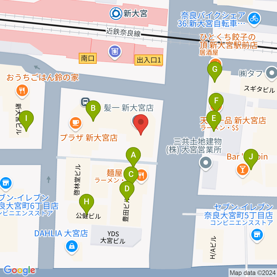 新大宮センター ヤマハミュージック周辺のファミレス・ファーストフード一覧地図