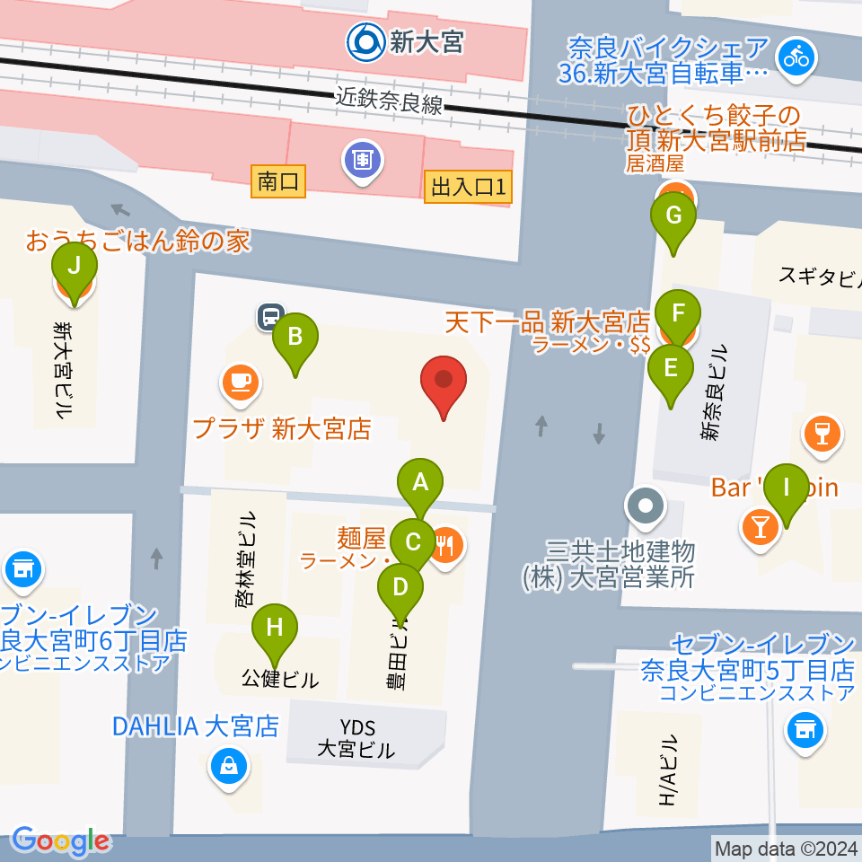 新大宮センター ヤマハミュージック周辺のファミレス・ファーストフード一覧地図