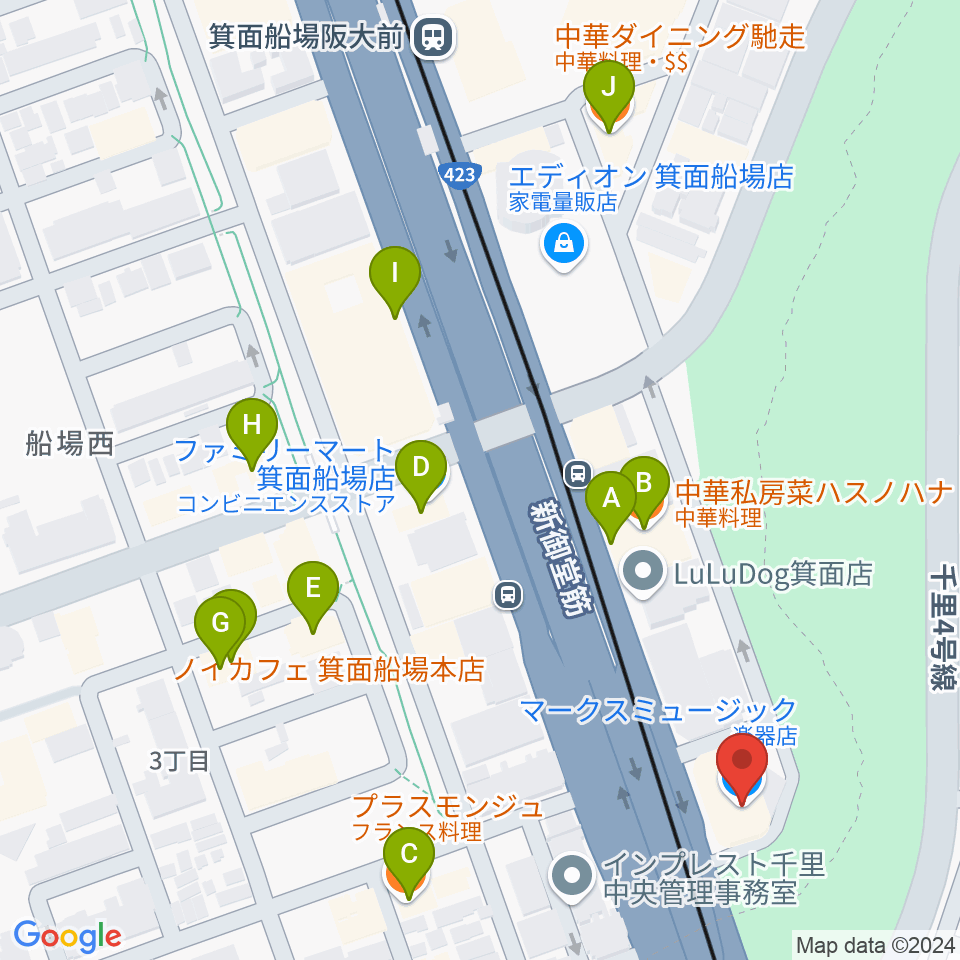 マークスミュージック周辺のファミレス・ファーストフード一覧地図