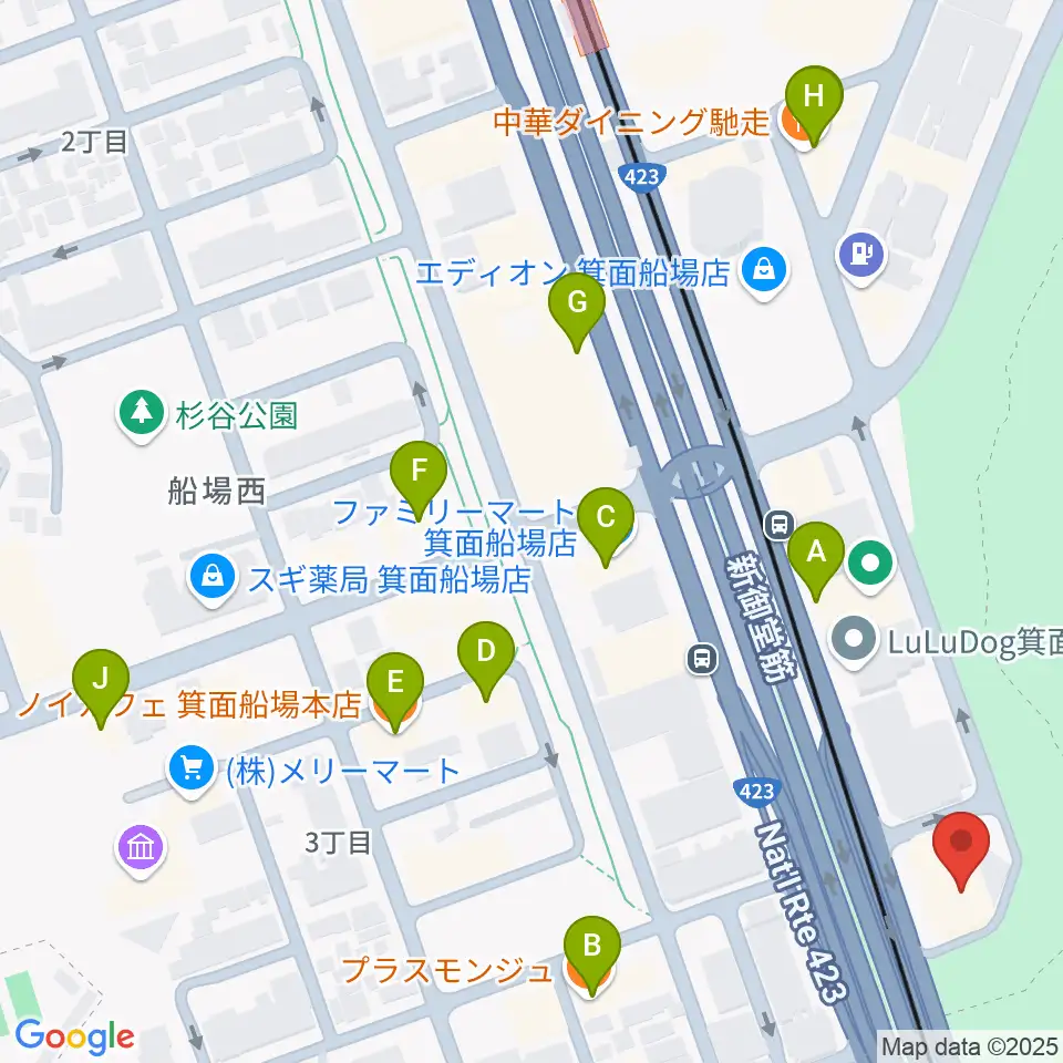 マークスミュージック周辺のファミレス・ファーストフード一覧地図