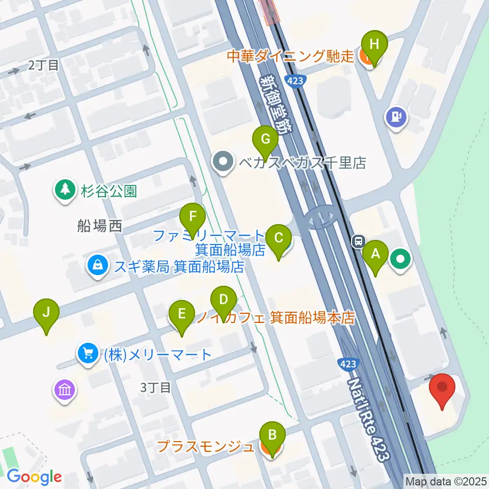 マークスミュージック周辺のファミレス・ファーストフード一覧地図