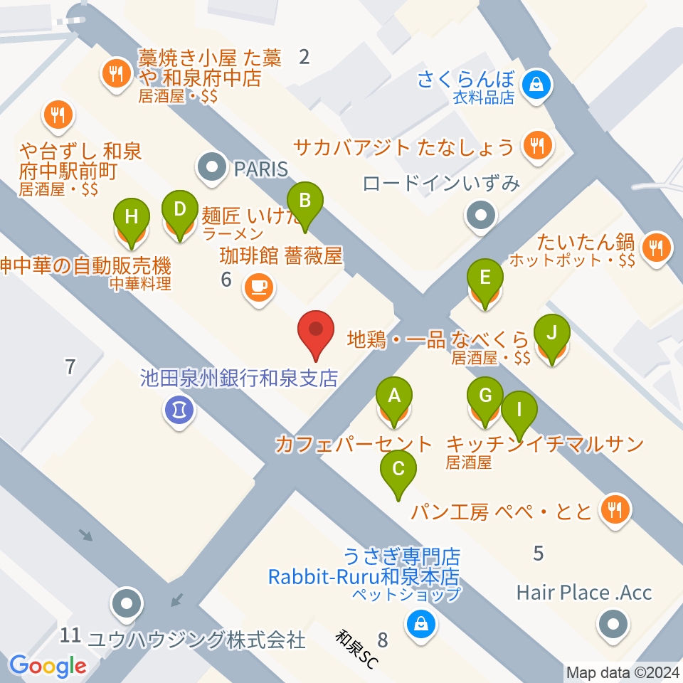 新日本ミュージック株式会社 音楽教室周辺のファミレス・ファーストフード一覧地図