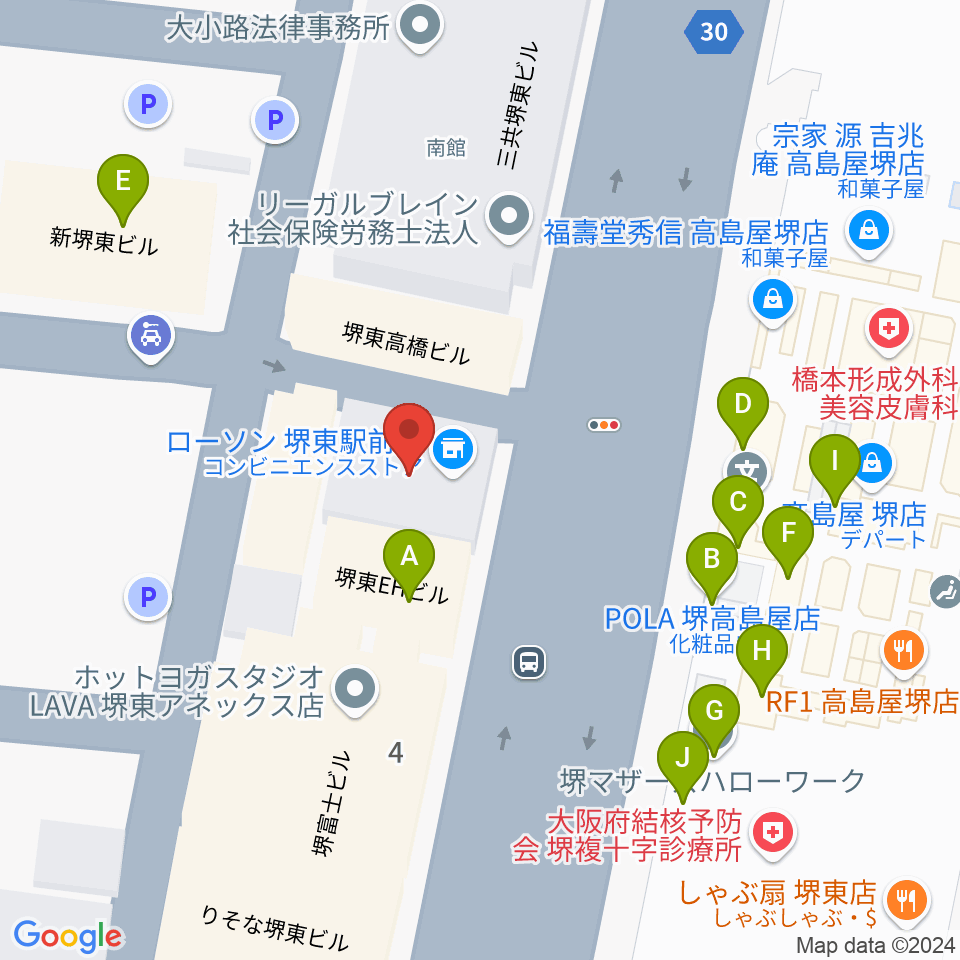 ヤマハミュージック 堺店周辺のファミレス・ファーストフード一覧地図