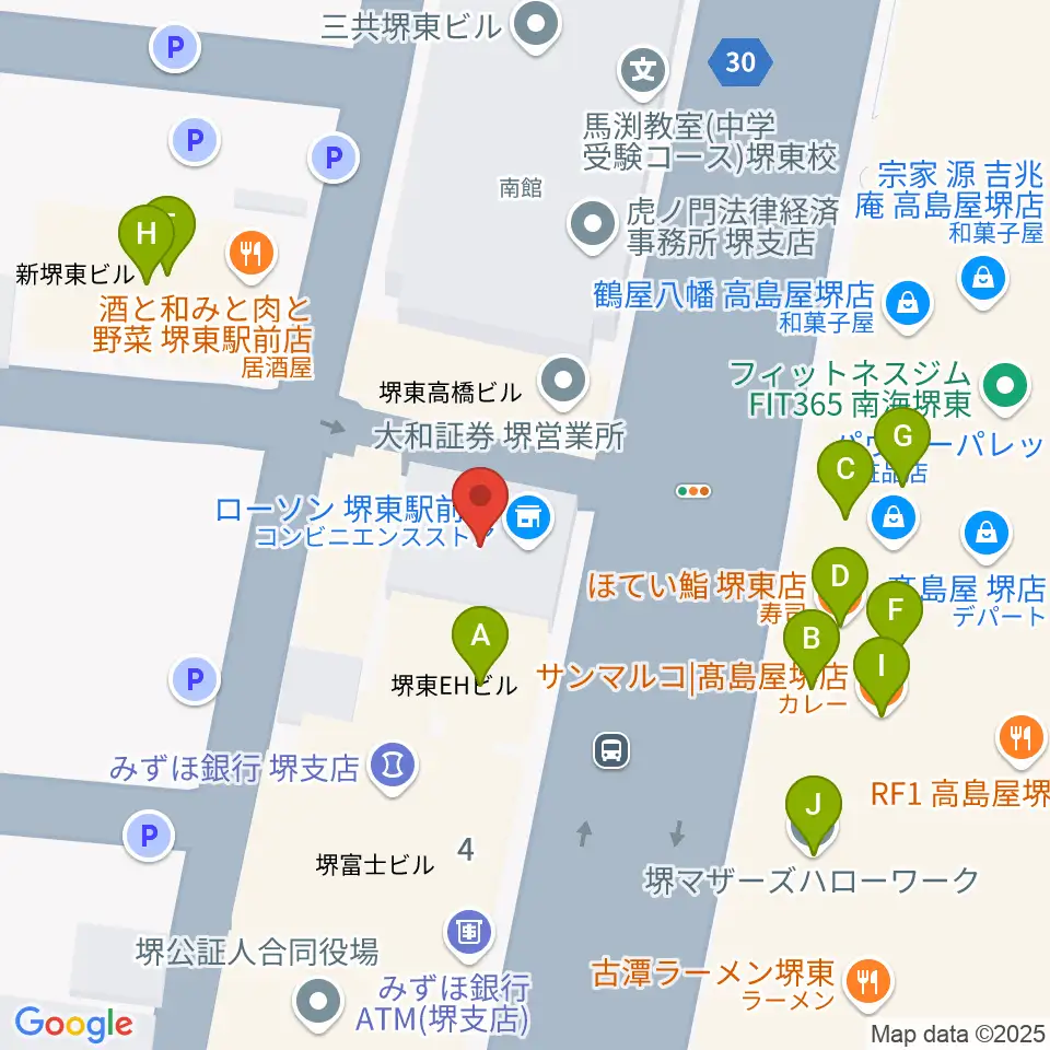 ヤマハミュージック 堺店周辺のファミレス・ファーストフード一覧地図