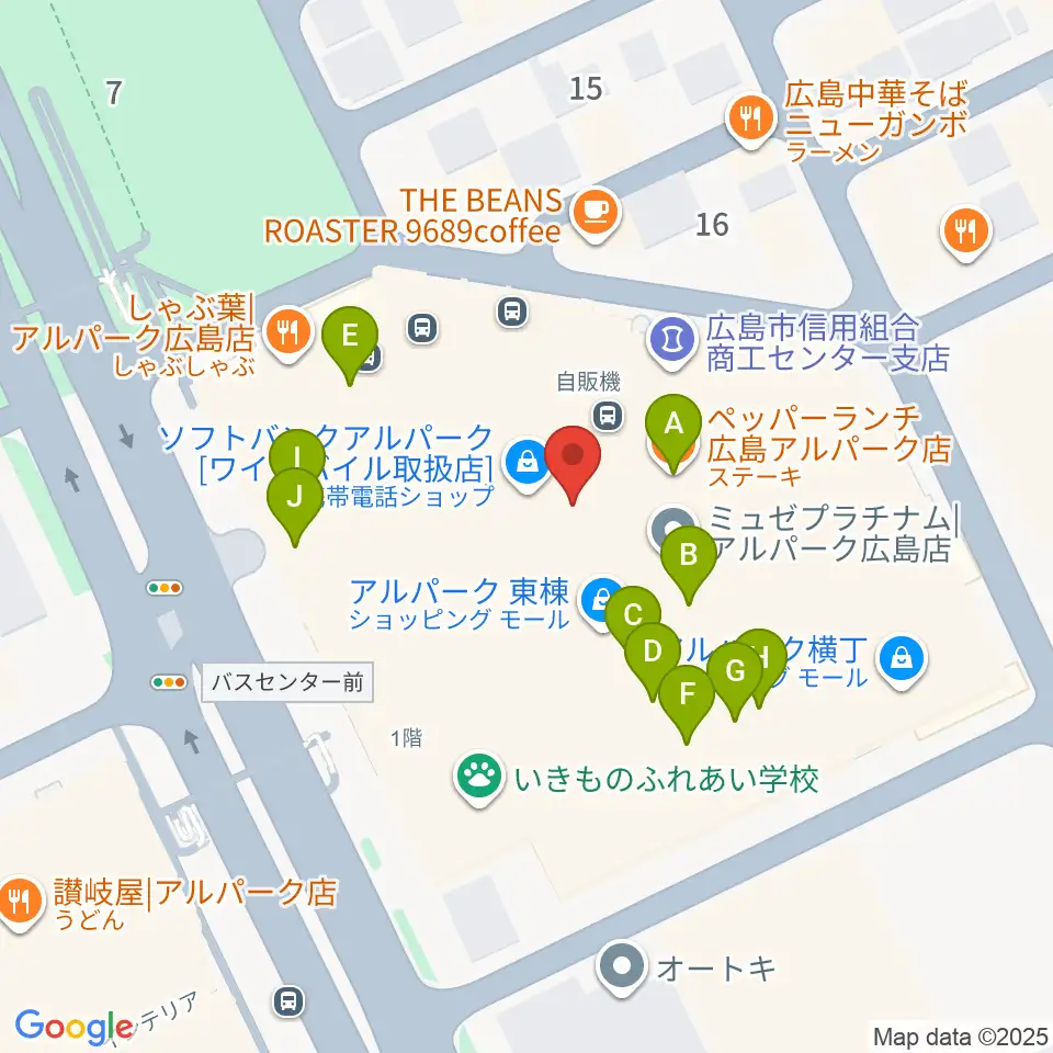 アルパークセンター ヤマハミュージック周辺のファミレス・ファーストフード一覧地図