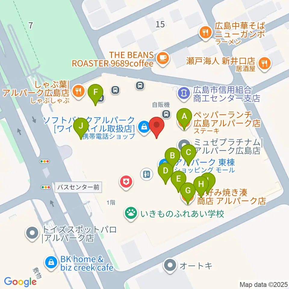 アルパークセンター ヤマハミュージック周辺のファミレス・ファーストフード一覧地図