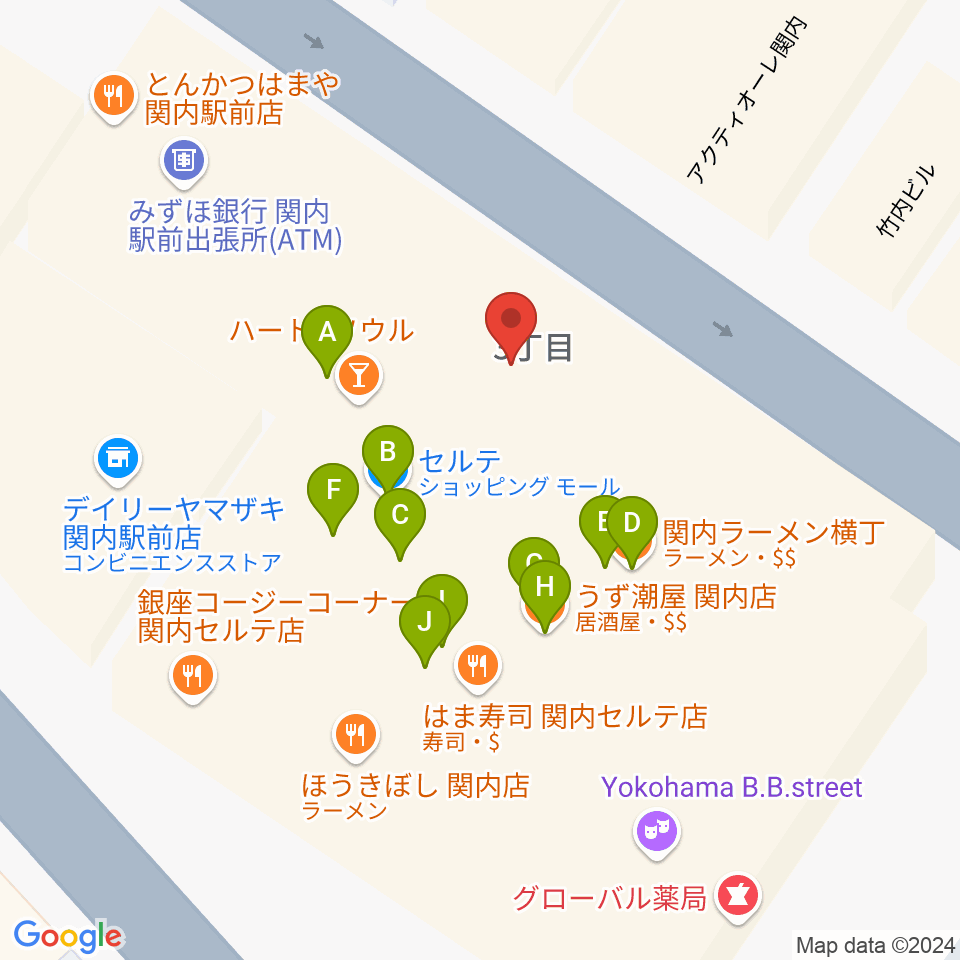 関内ヤンキース周辺のファミレス・ファーストフード一覧地図