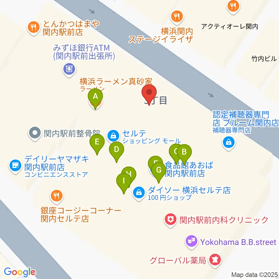 関内ヤンキース周辺のファミレス・ファーストフード一覧地図